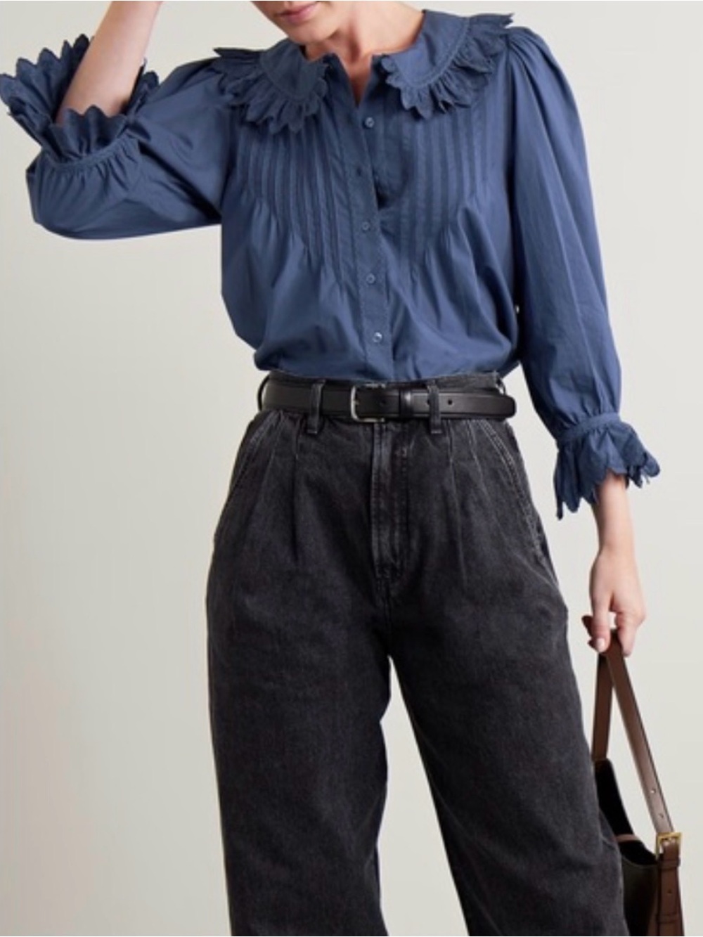 Doen Hickory top / BLUE CHAMBRAY / XS / Blue Ruffled Collar Button-Front Blouse